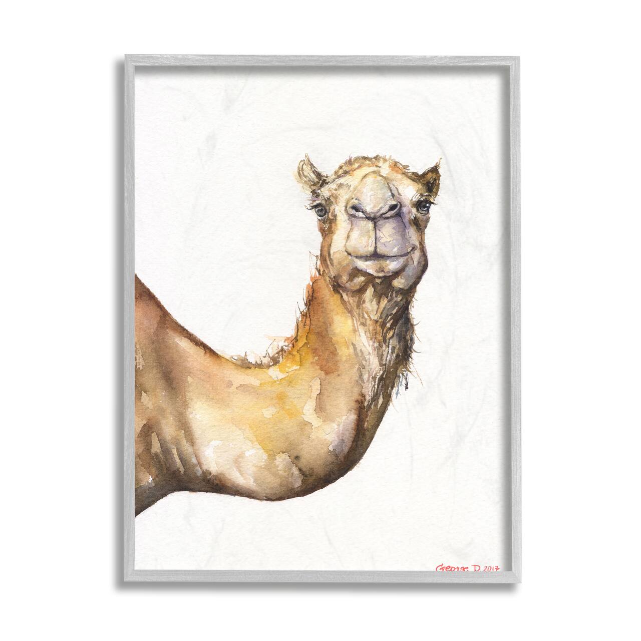 Stupell Industries Camel Side Portrait Desert Animal Tan White in Gray Frame Wall Art
